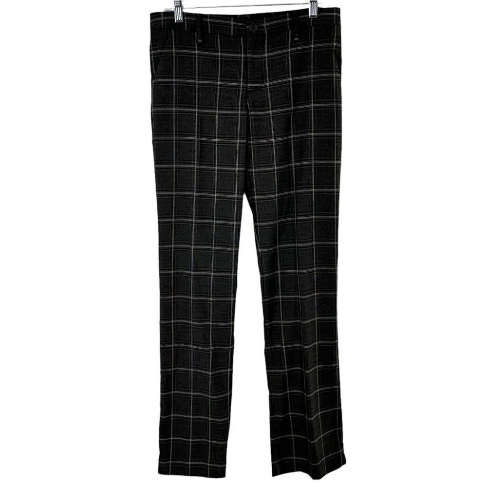 NEW/NWT Sisley Charcoal Gray Windowpane Plaid Dress Pants Trousers Size 10